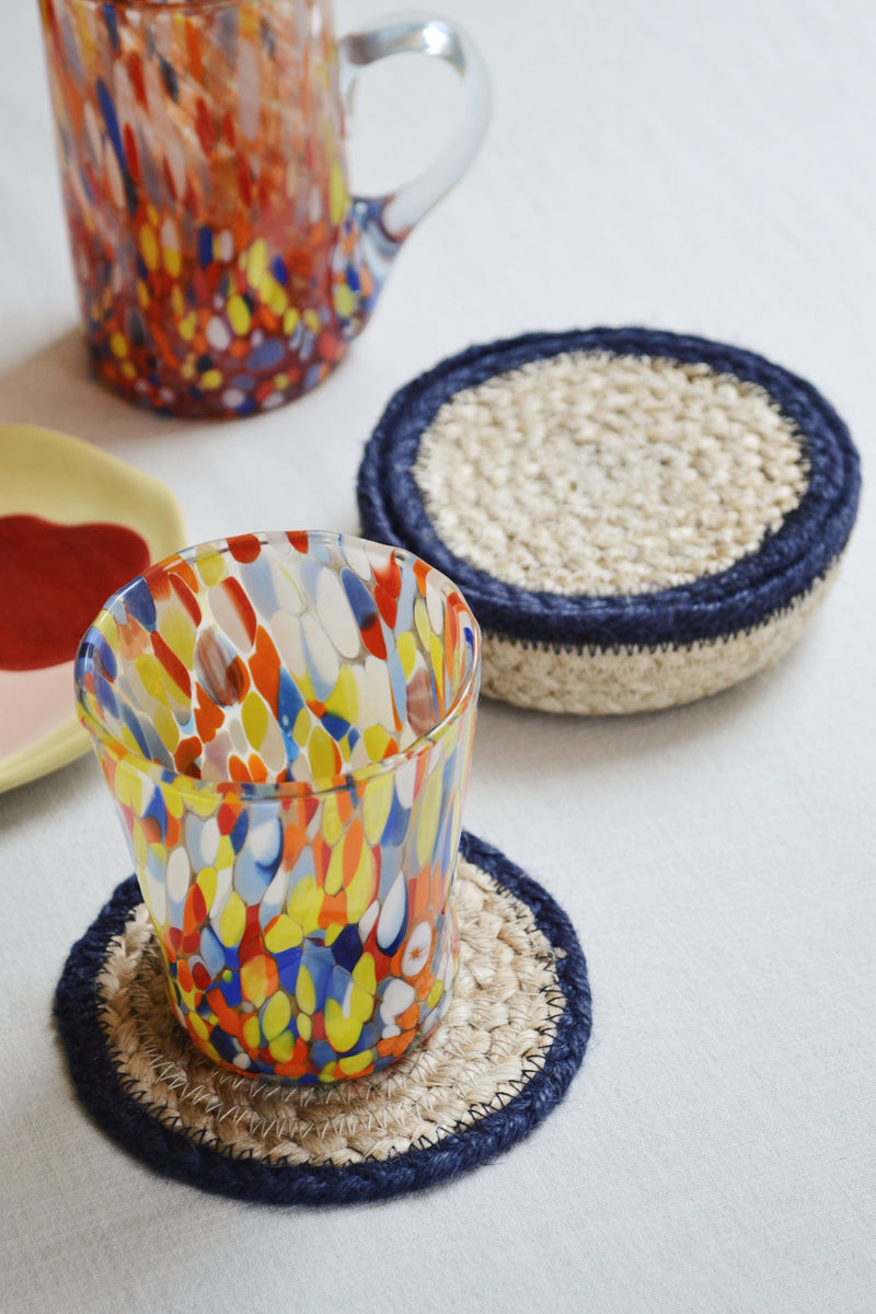 Set of Six Jute Dark Blue Coasters