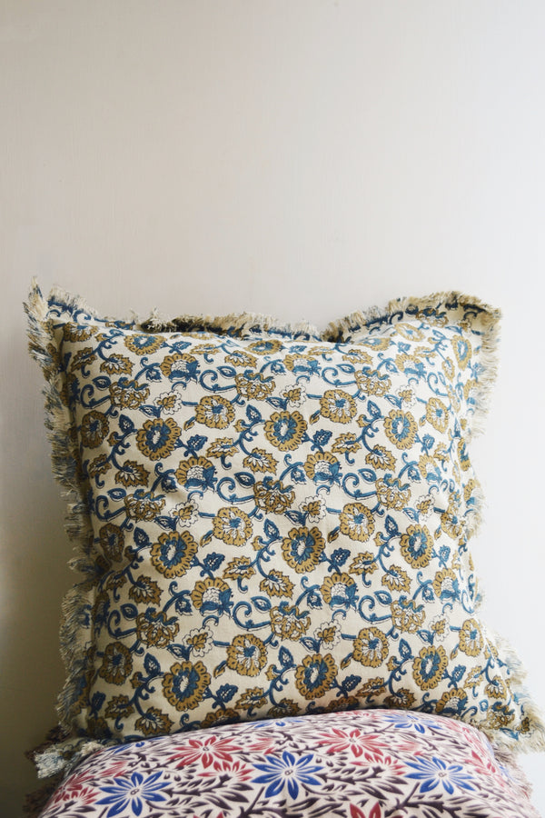Sand and Teal Floral Printed Cushion