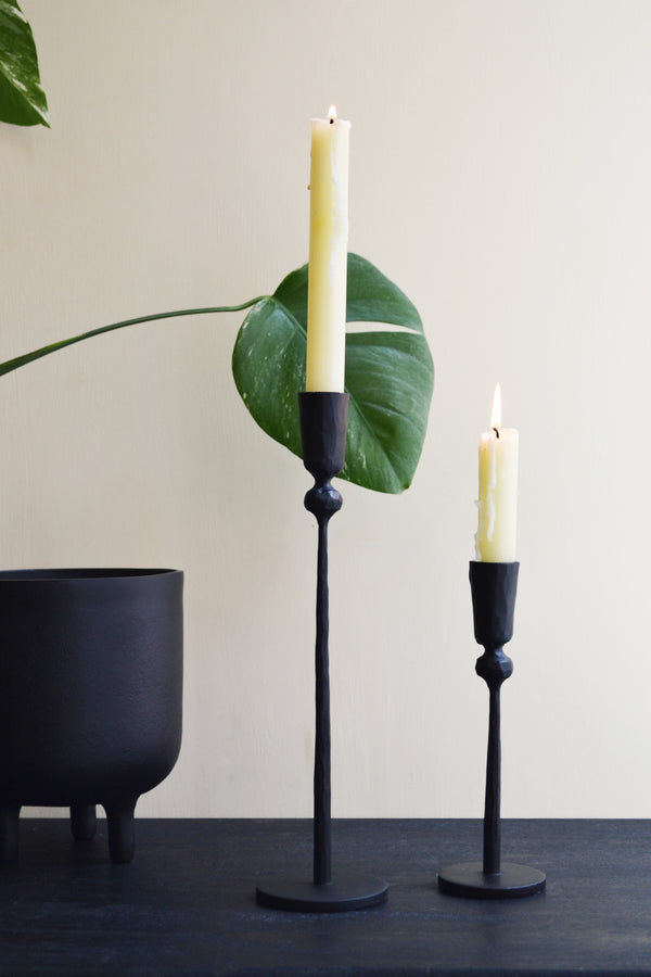Black Hammered Iron Candlestick Holder - Two Sizes Available