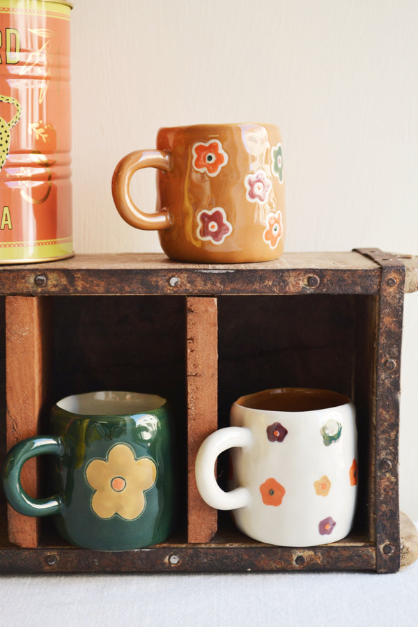 Flower Mini Espresso Stoneware Mug - Three Styles Available