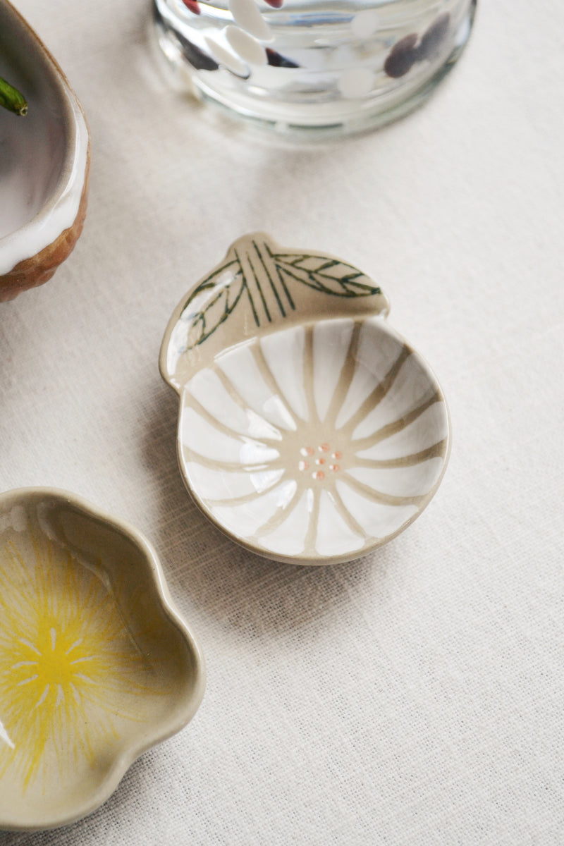 Set of Two Stoneware Floral Salt and Pepper Pinch Bowls