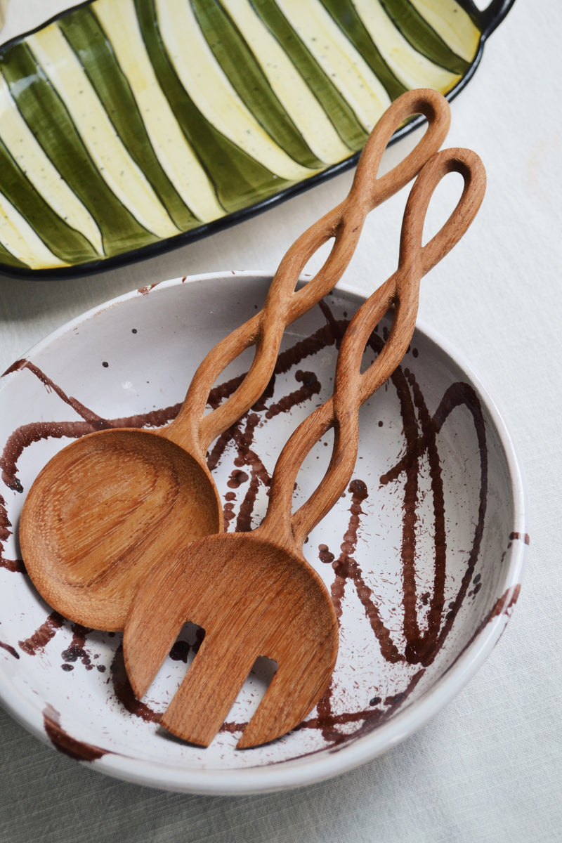 Wooden Twisted Handle Salad Servers