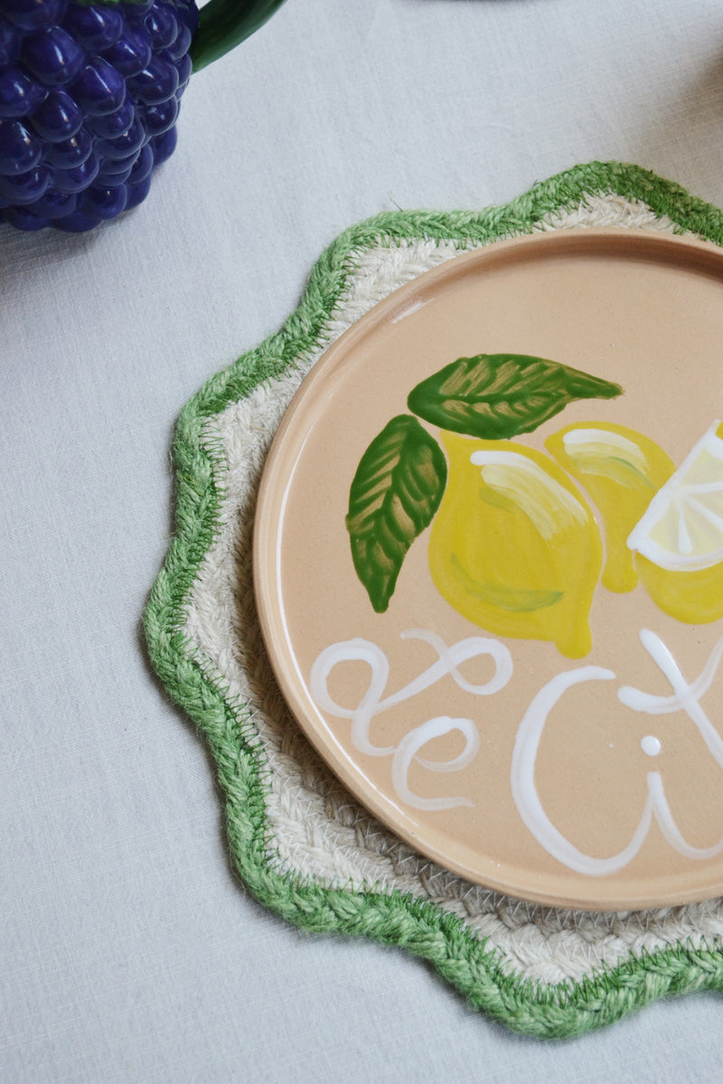 Scalloped Jute Placemat - Green