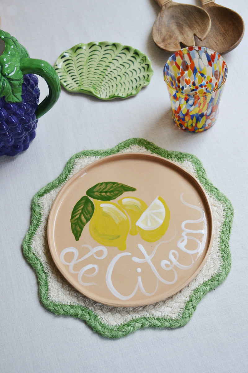 Scalloped Jute Placemat - Green