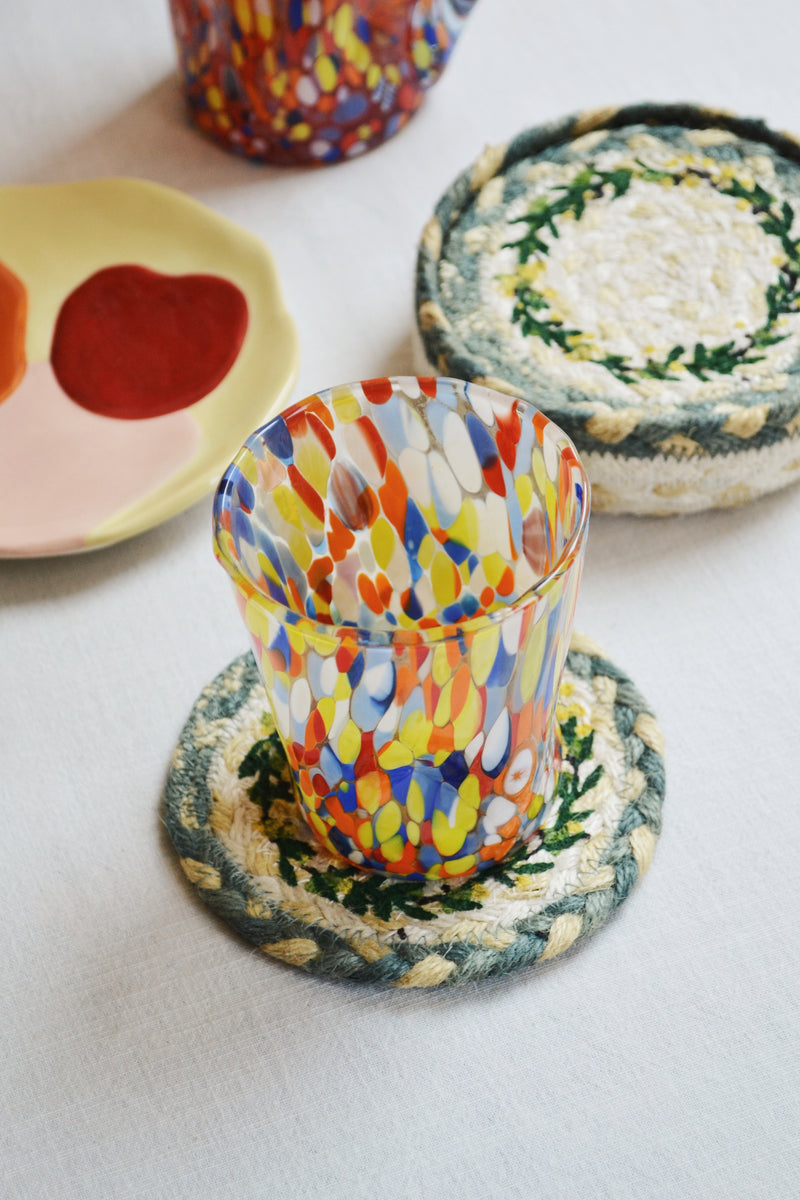 Set of Six Mimosa Patterned Jute Coasters