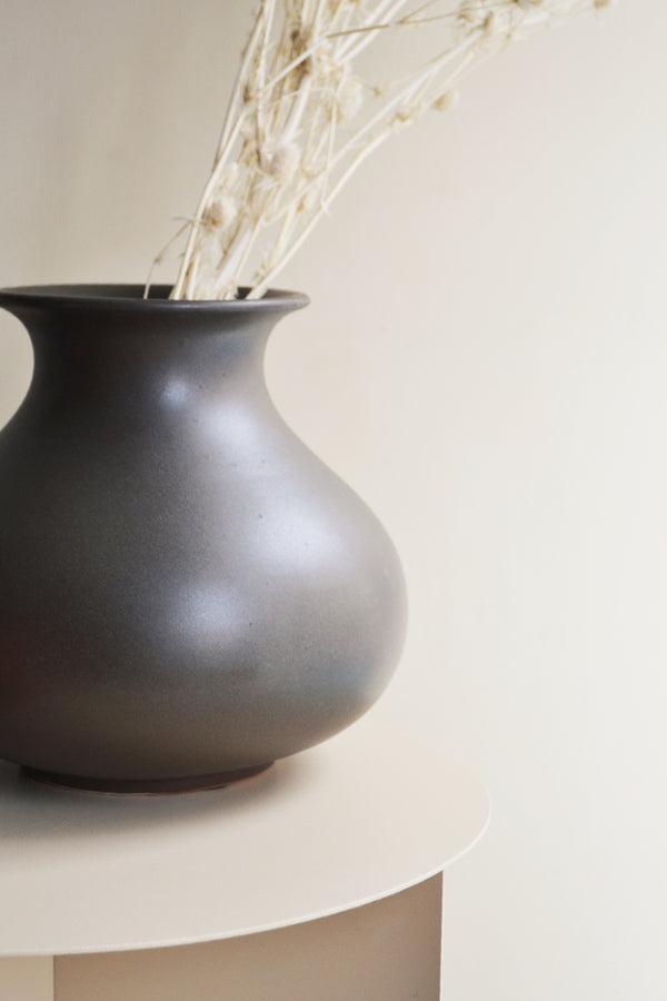 Large Green / Grey Bulb Earthenware Vase