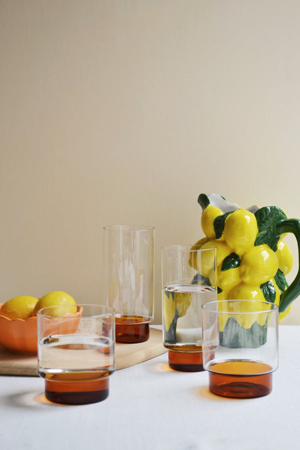 Set of Two Amber and Clear Glasses