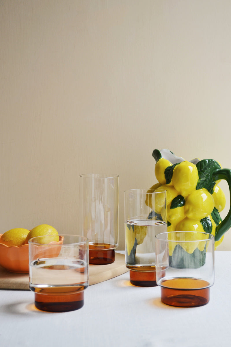 Set of Two Amber and Clear Glasses