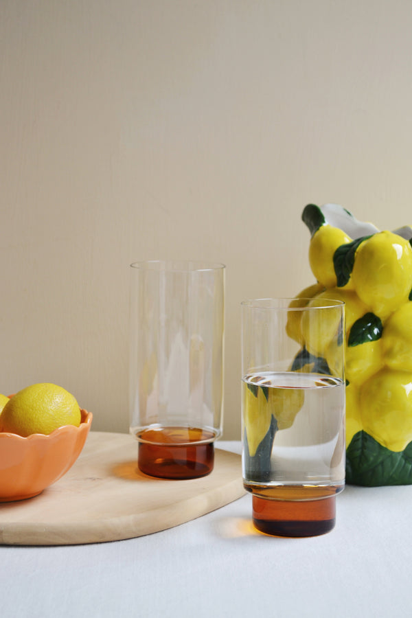 Set of Two Amber and Clear Highball Glasses