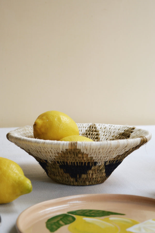 White and Black Handwoven Bowl Basket