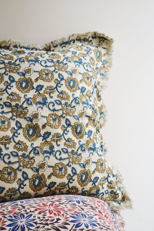Sand and Teal Floral Printed Cushion