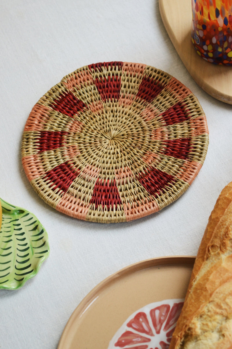 Red and Peach Handwoven Trivet