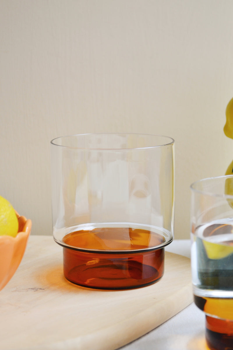 Set of Two Amber and Clear Glasses