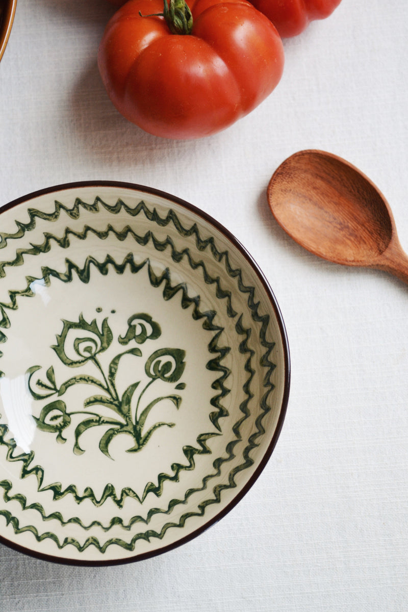 Hand Painted Cream and Green Bowl