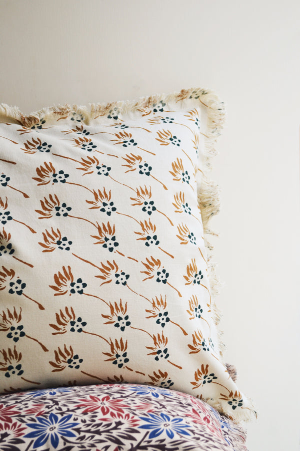 Ecru and Sienna Floral Printed Cushion