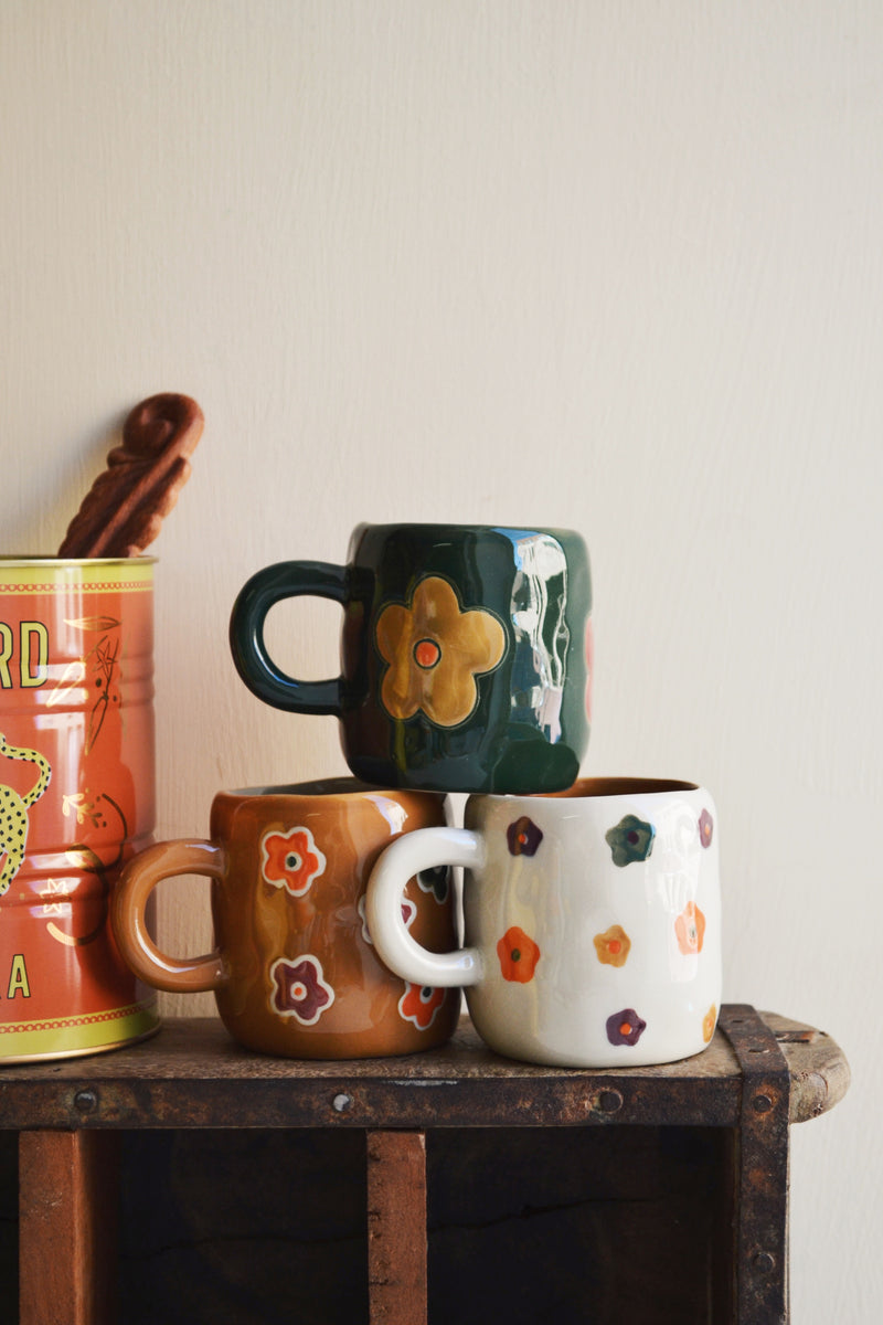 Flower Mini Espresso Stoneware Mug - Three Styles Available