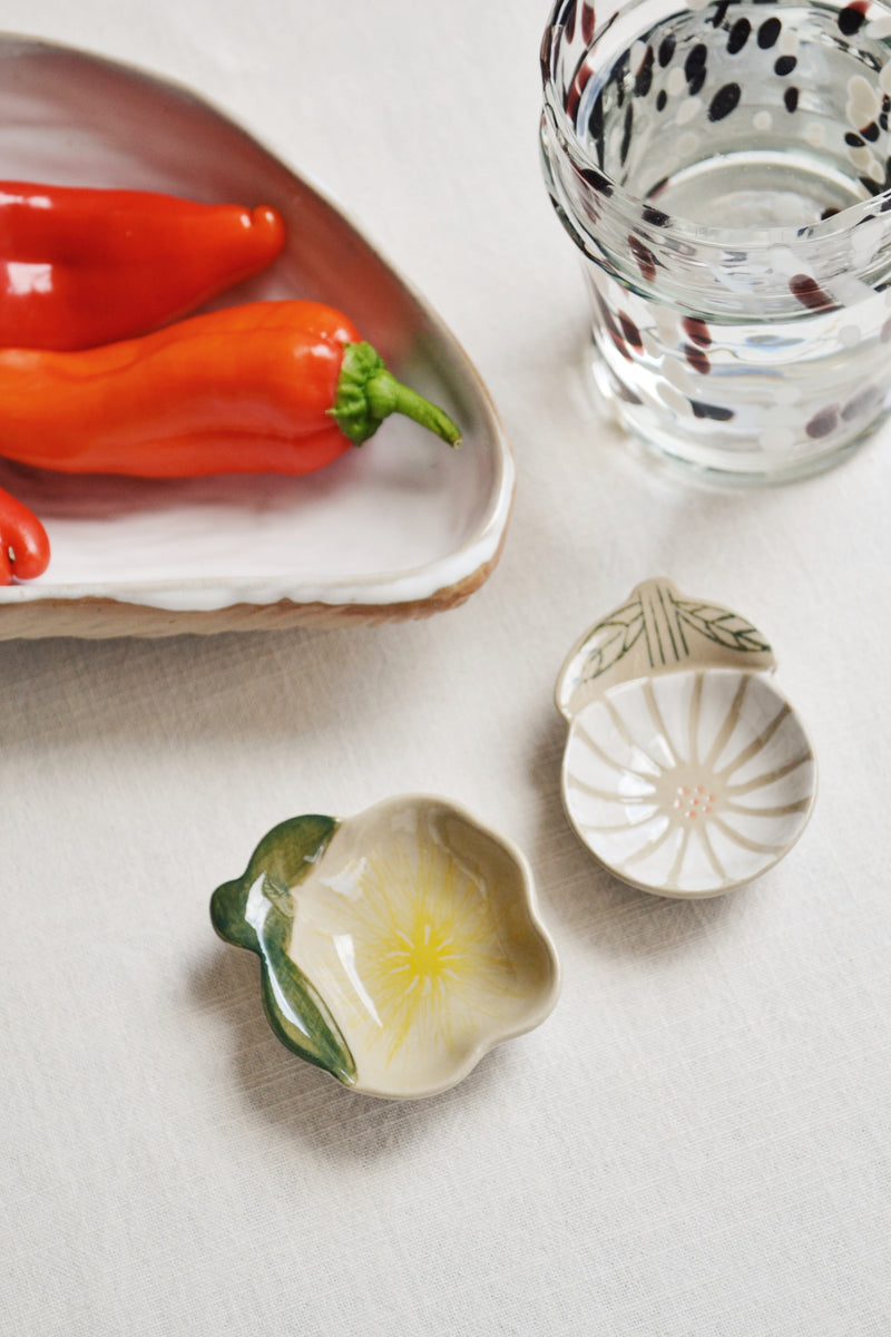 Set of Two Stoneware Floral Salt and Pepper Pinch Bowls