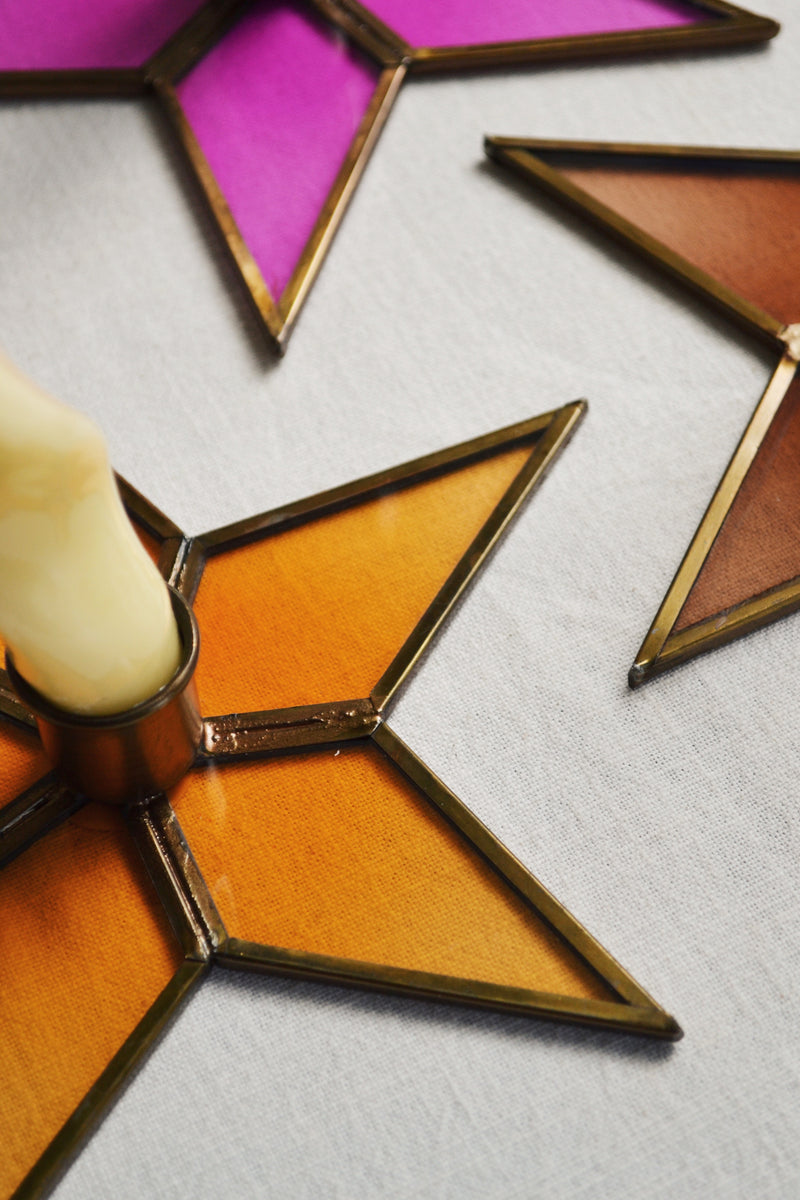 Glass Stained Glass Star Candle Stand
