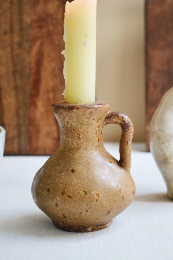 Mustard Stoneware Candle Holder with Handle