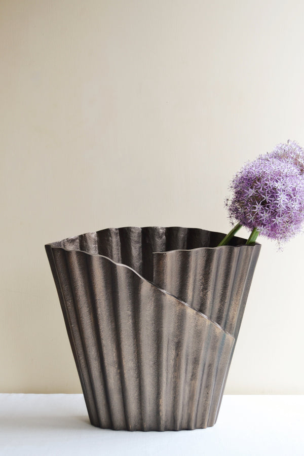 Large Pleated Metal Vase