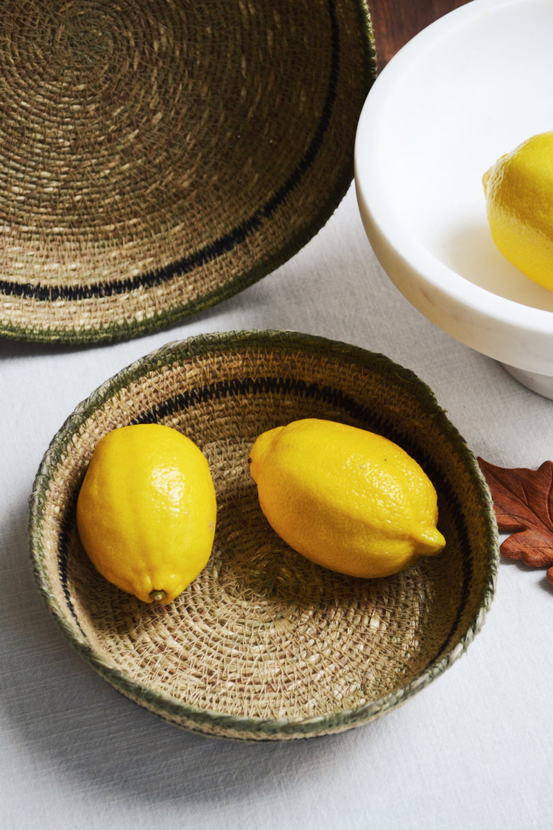 Set of Two Olive Natural Seagrass Trays