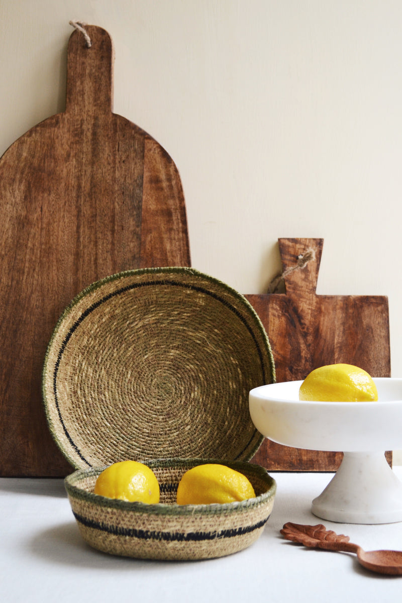 Set of Two Olive Natural Seagrass Trays