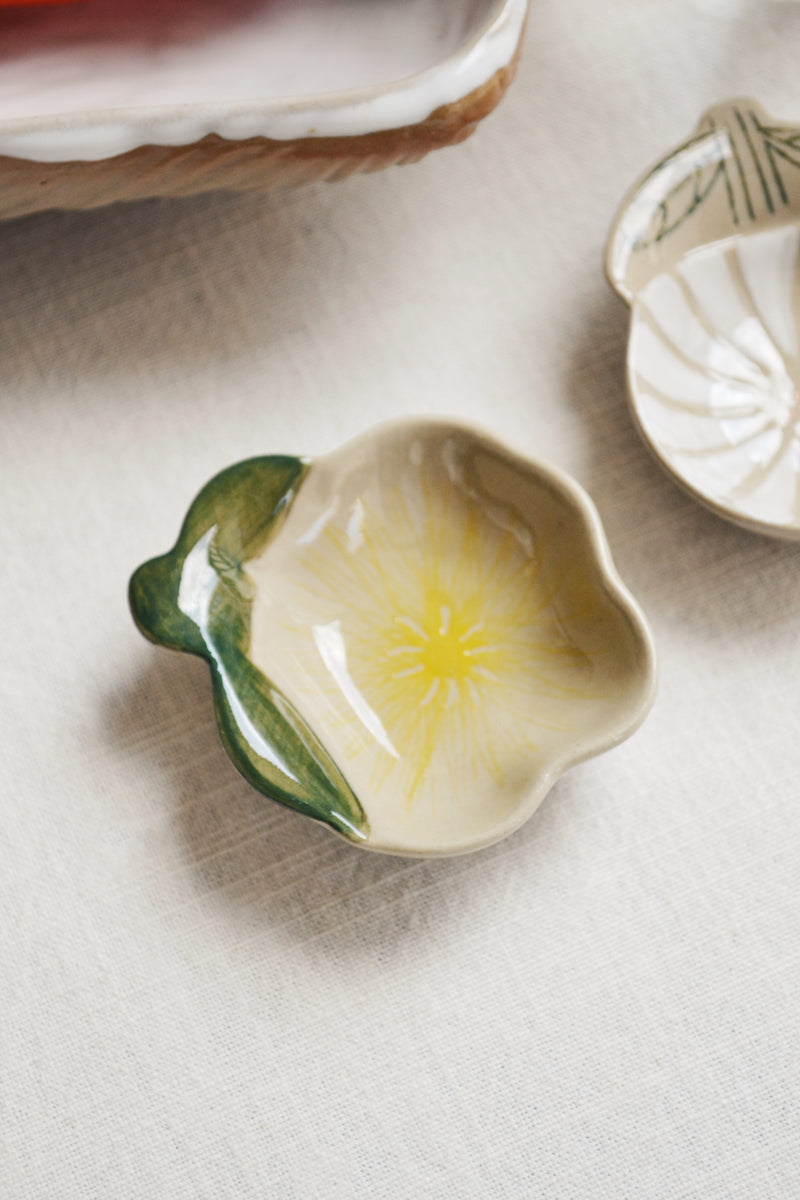 Set of Two Stoneware Floral Salt and Pepper Pinch Bowls