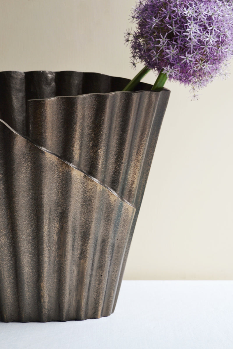 Large Pleated Metal Vase