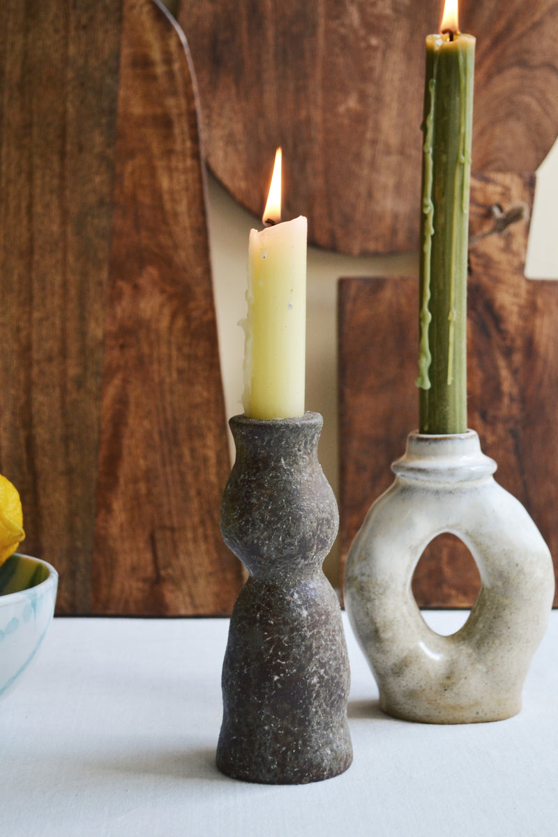 Grey Brown Rustic Candle Holder