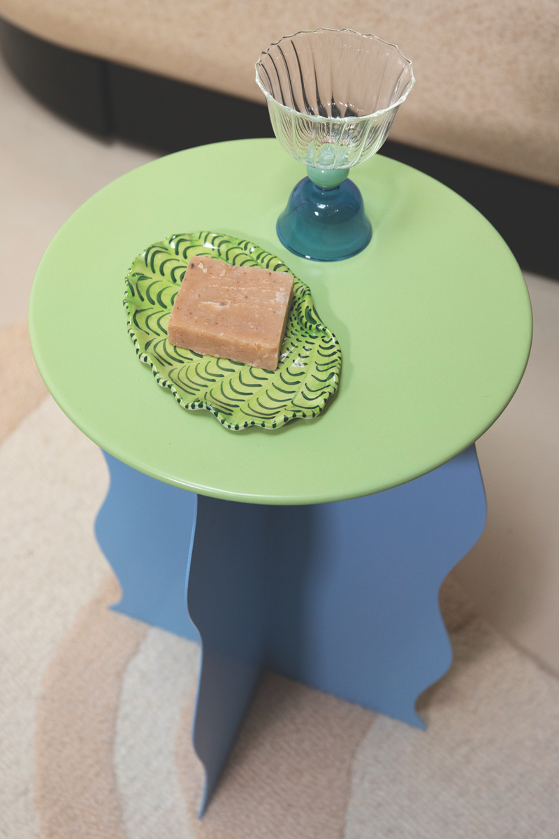 Light Blue Curvy Metal Side Table