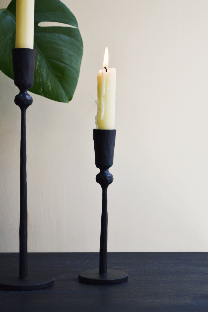 Black Hammered Iron Candlestick Holder - Two Sizes Available
