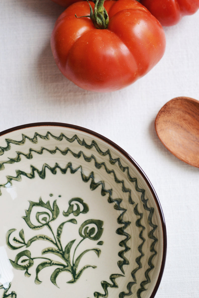 Hand Painted Cream and Green Bowl