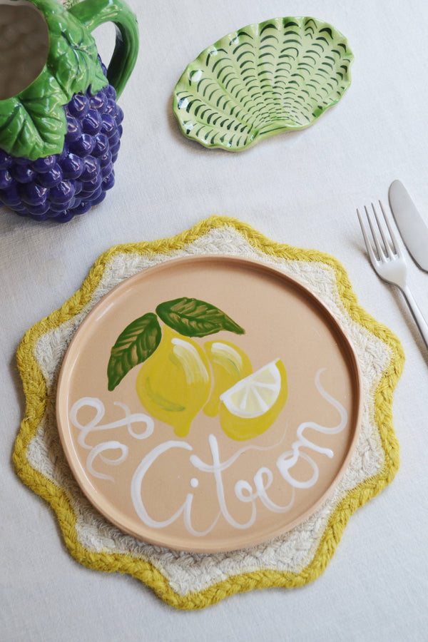 Scalloped Jute Placemat - Yellow