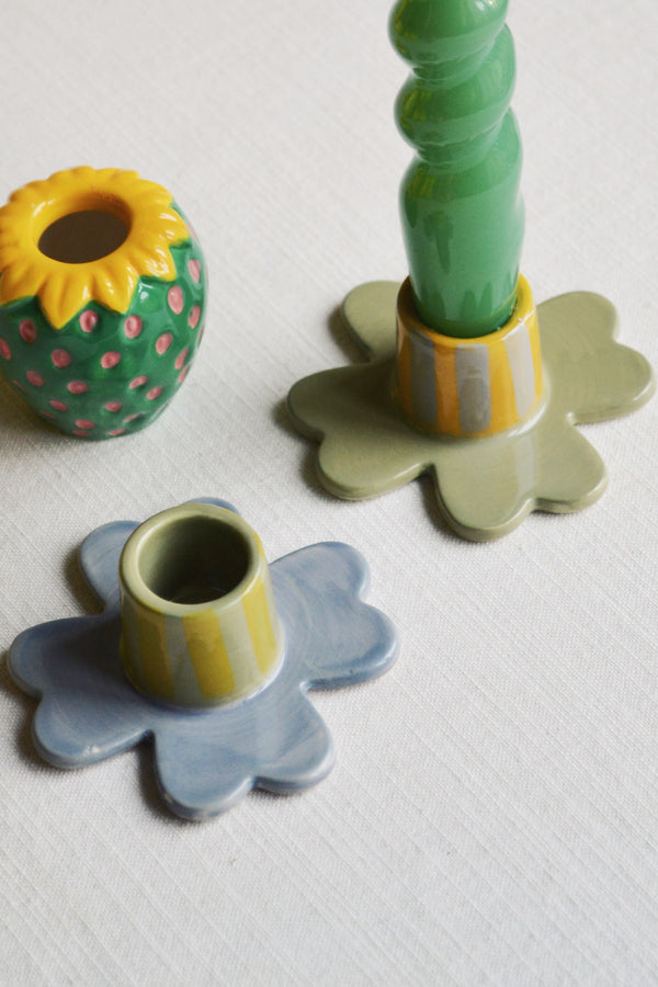 Set of Two Hand-painted Flower Candle Holders