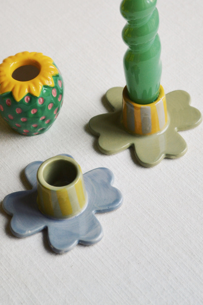 Set of Two Hand-painted Flower Candle Holders
