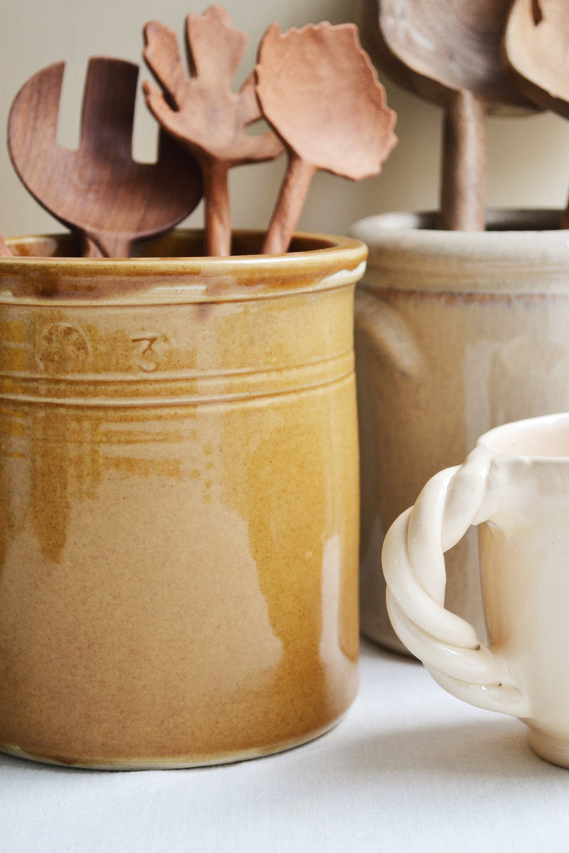 Mustard Stoneware Utensil Jar Plant Pot