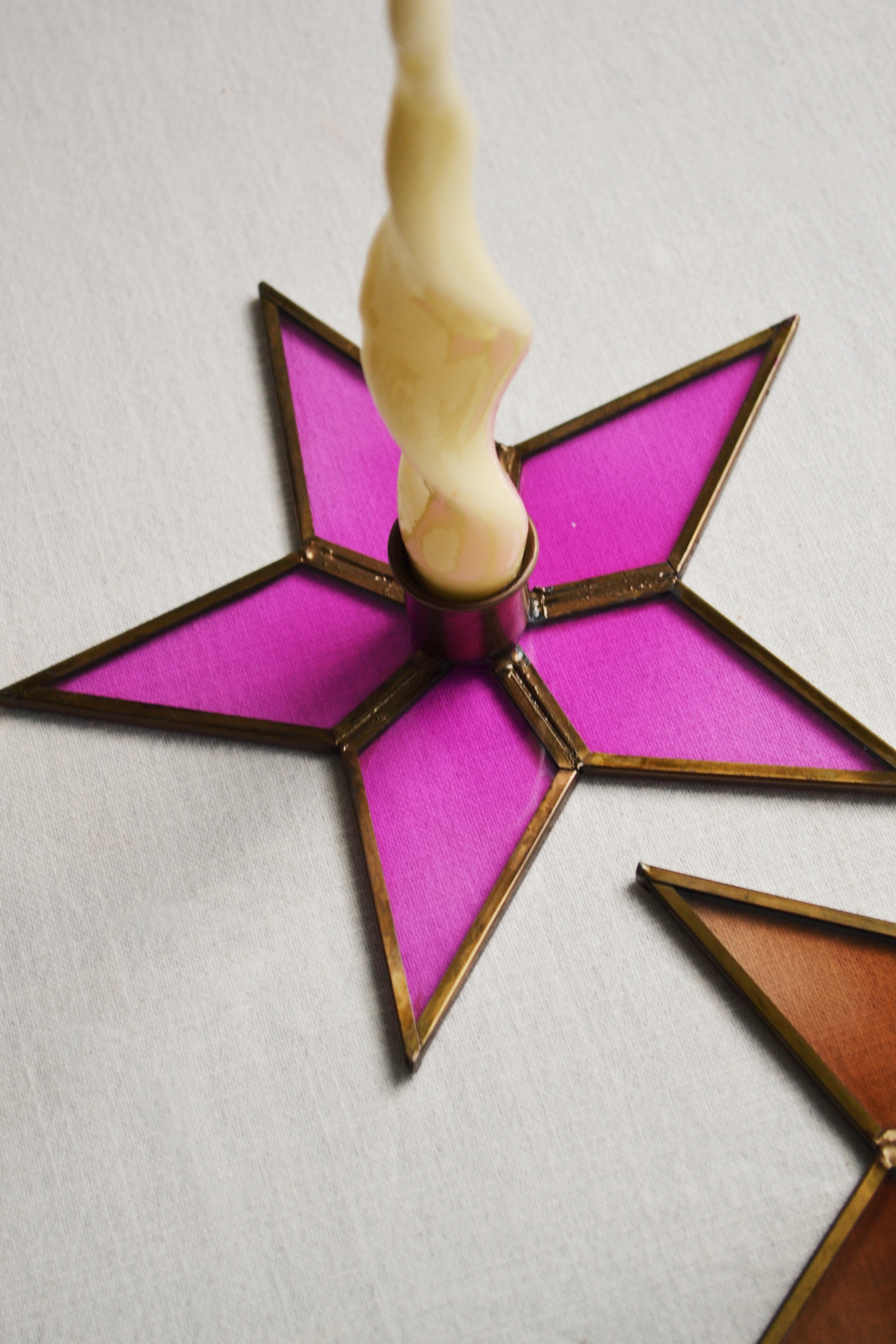 Glass Stained Glass Star Candle Stand Spicer and Wood