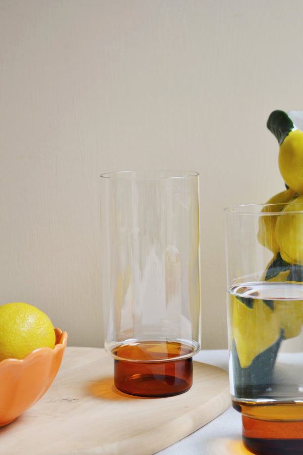 Set of Two Amber and Clear Highball Glasses