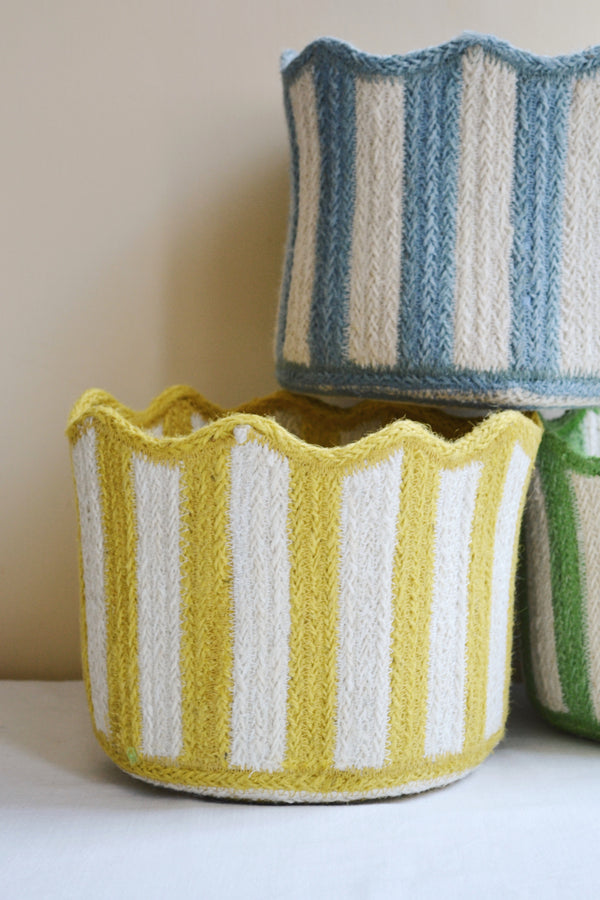 Scalloped Striped Jute Basket - Three Colours Available