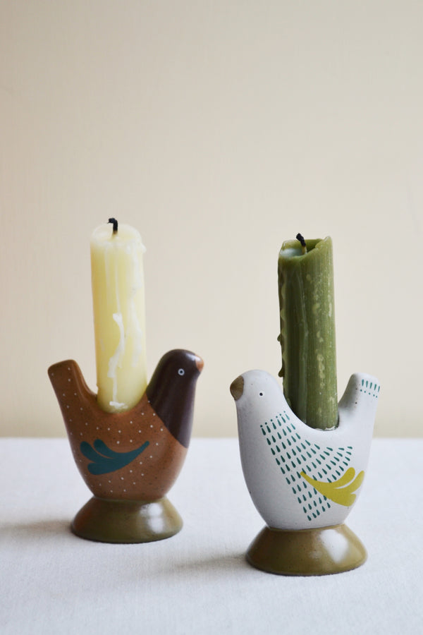 Set of Two Folk Bird Candlestick Holders