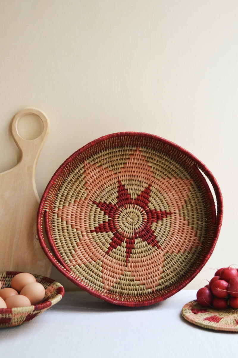 Red and Peach Handwoven Tray