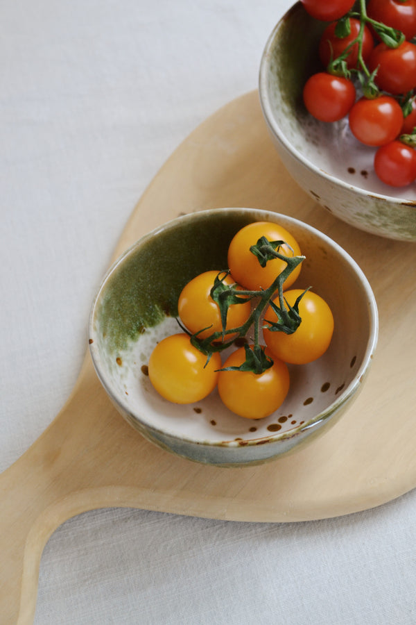 Green and Off White Stoneware Small Bowl