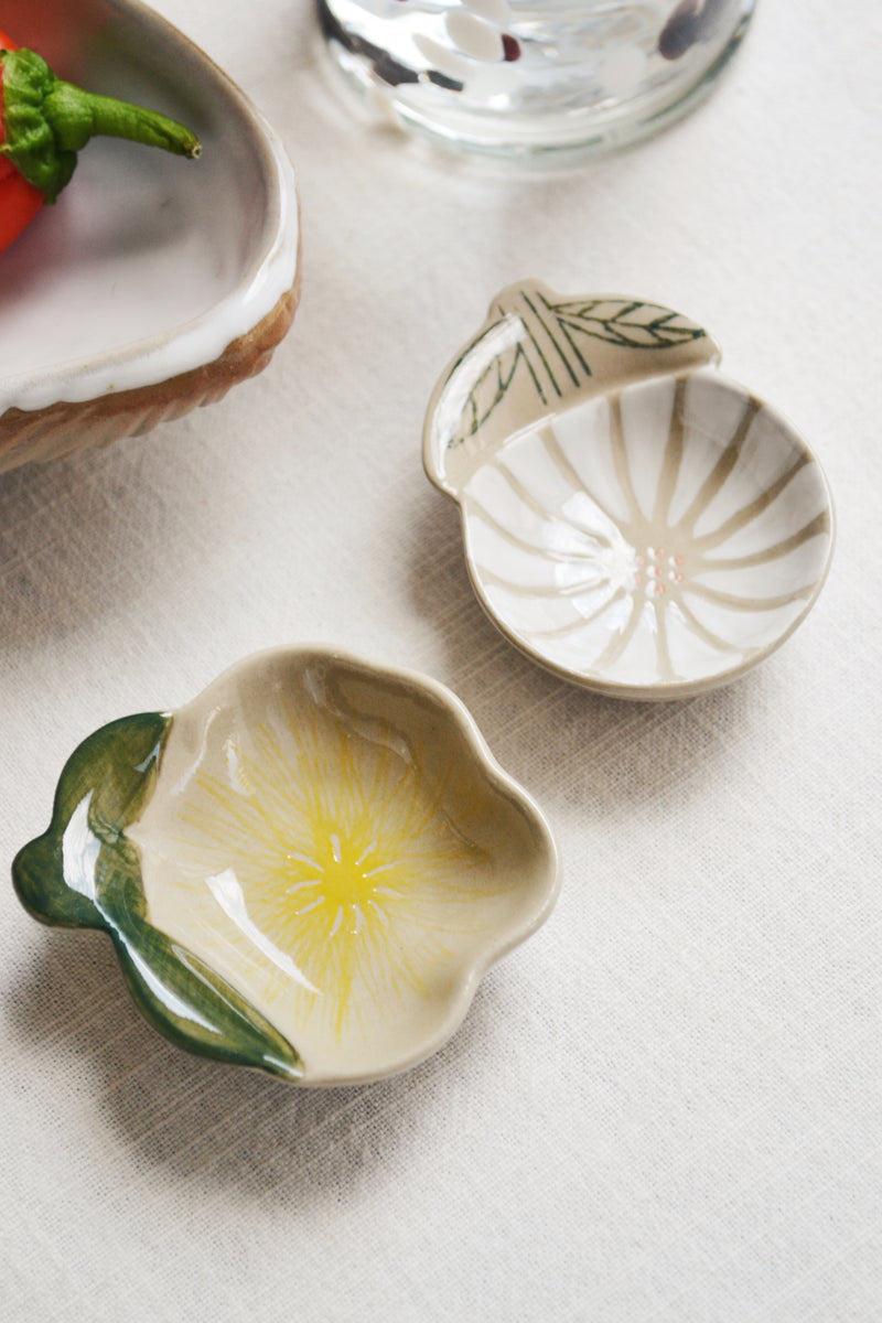 Set of Two Stoneware Floral Salt and Pepper Pinch Bowls