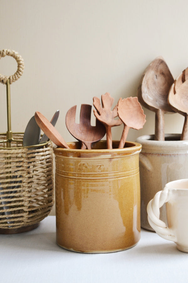 Mustard Stoneware Utensil Jar Plant Pot