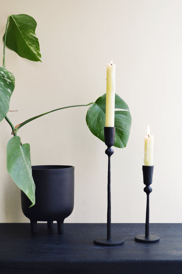 Black Hammered Iron Candlestick Holder - Two Sizes Available