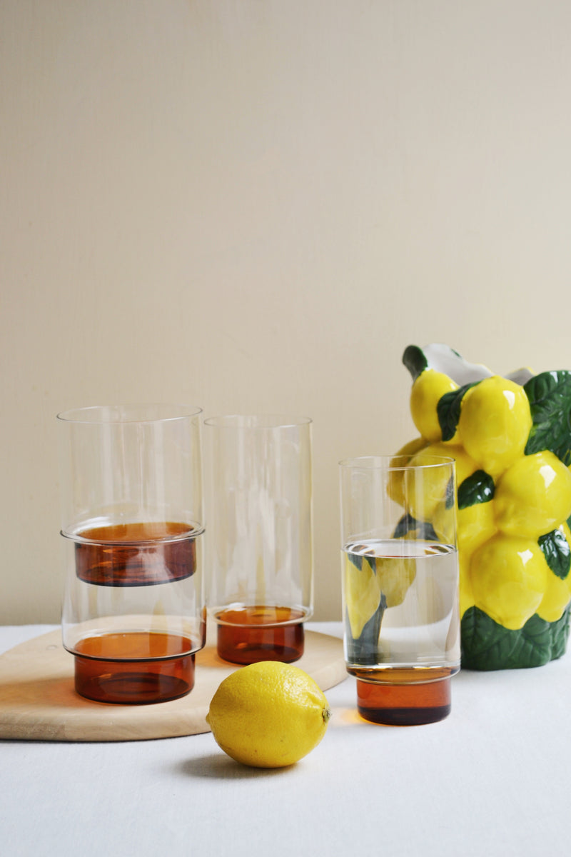 Set of Two Amber and Clear Glasses