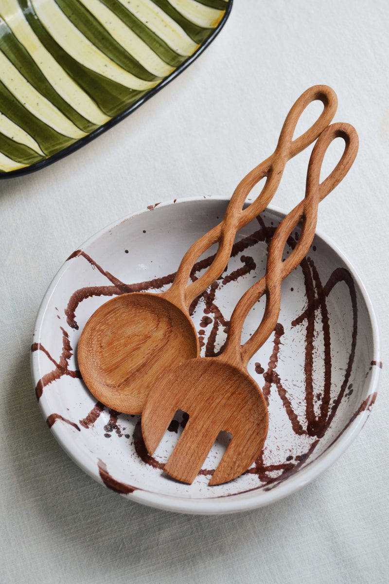 Wooden Twisted Handle Salad Servers