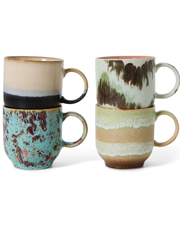 HKLIVING ® | Set of Four Ceramic Café Mugs - Abstract - Pre - Order