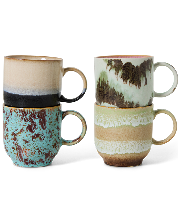 HKLIVING ® | Set of Four Ceramic Café Mugs - Abstract - Pre - Order
