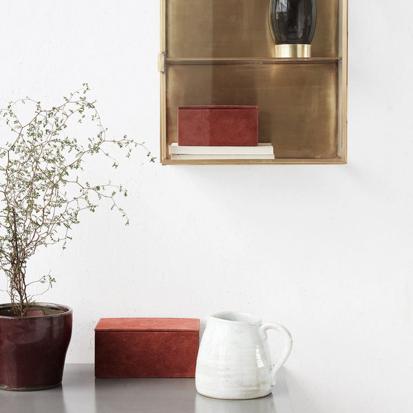 Set of Two Burnt Henna Suede Storage Boxes
